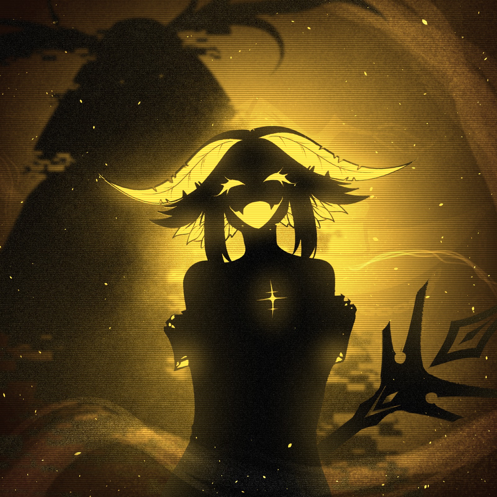 VTuber Lunah, a frente de uma entidade e sob efeitos impedindo ver a aparência.
